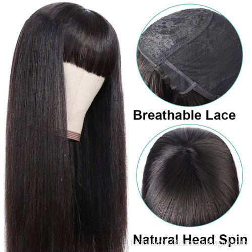 Wholesale Cuticle Aligned Brazilian Hair Human Hair 10 a Virgin Unprocessed Natural Head Spin Full Machine Wig With Bang